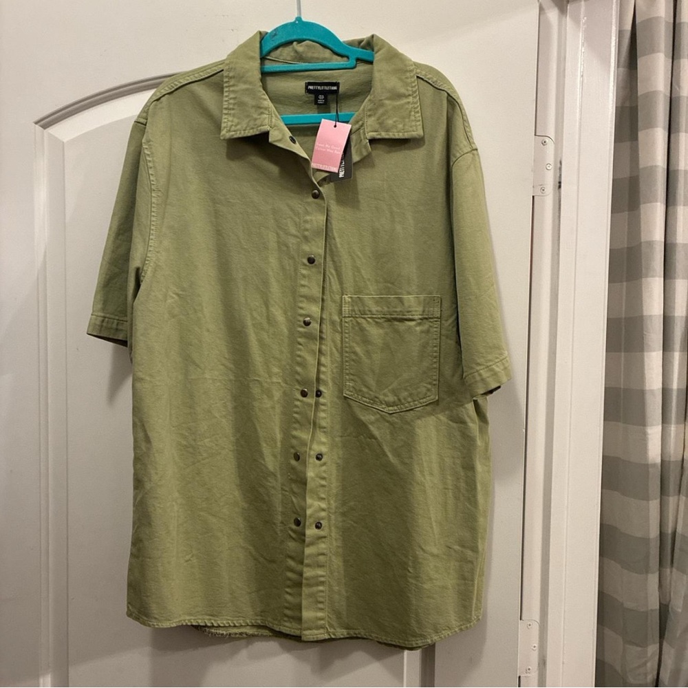Prettylittlething Olive Oversized Button-Down Shi… - image 1